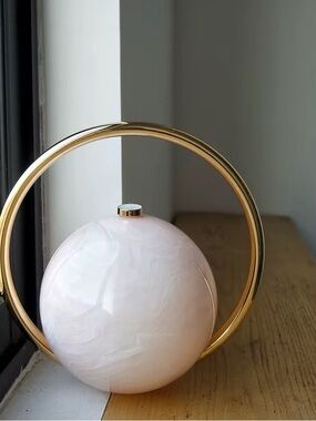 Round white Marble Orb Handbag with Gold Ring Handle